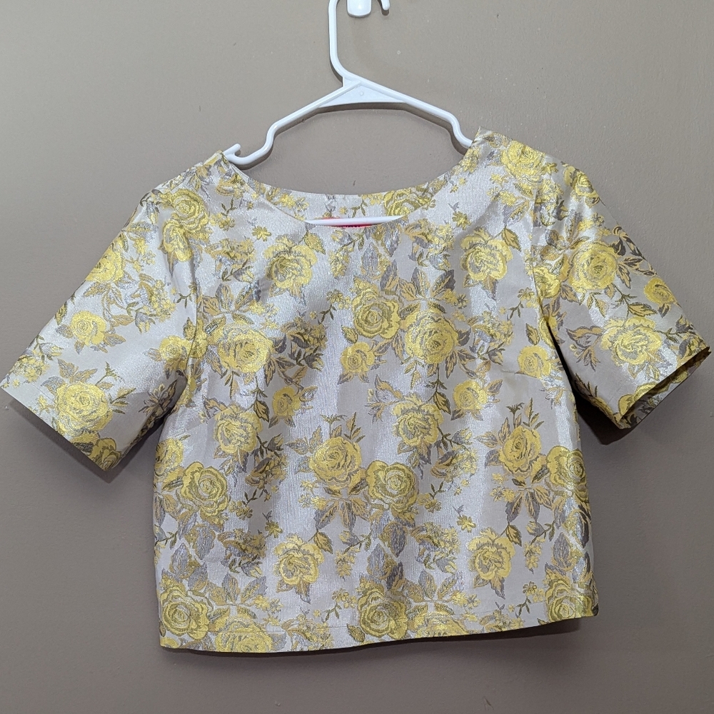 Monsoon Fusion floral shirt, US 4/ UK 8, Gold/Yellow